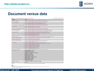 © 2014 Aliada ConsortiumArt Libraries Facing the Challenges of a Digital AgeÁdám Horváth – HNM / MFAB 10
Document versus data
http://aliada-project.eu
 