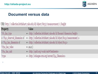 © 2014 Aliada ConsortiumArt Libraries Facing the Challenges of a Digital AgeÁdám Horváth – HNM / MFAB 12
Document versus data
http://aliada-project.eu
 