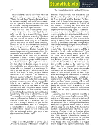 Art, Morality, And The Holocaust The Aesthetic Riddle Of Benigni S Life ...