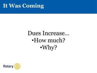 It Was Coming
Dues Increase…
•How much?
•Why?
 