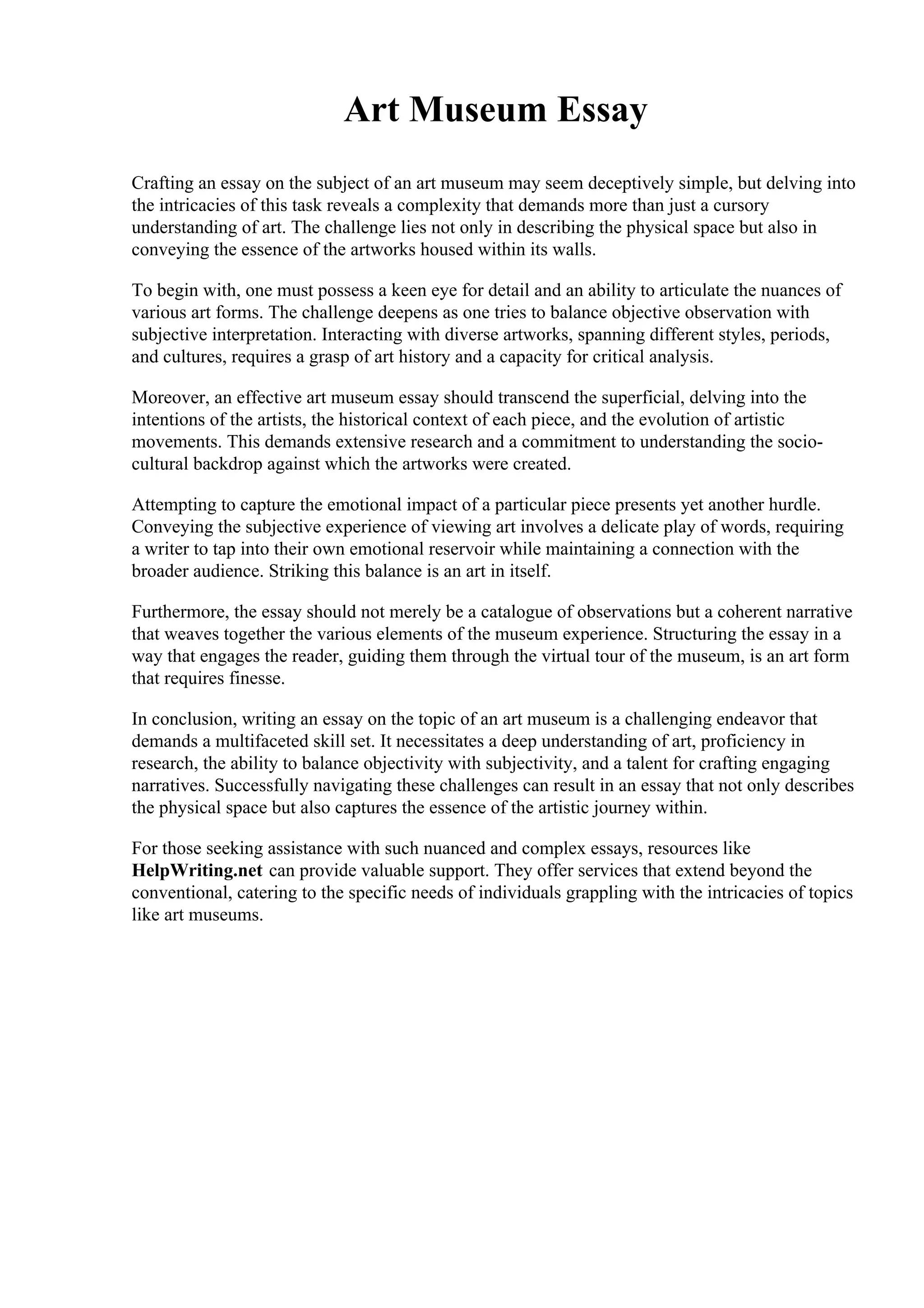 Art Museum Essay. Minot State University PDF