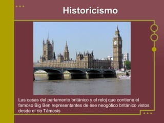 Historicismo




Las casas del parlamento británico y el reloj que contiene el
famoso Big Ben representantes de ese neogótico británico vistos
desde el río Támesis
 