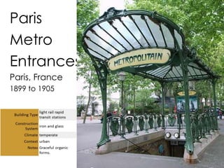 Paris 
Metro 
Entrances 
Paris, France 
1899 to 1905 
 
