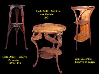 Emile André – sellette En acajou 1871-1933 Emile Gallé – Guéridon Aux libellules 1901 Louis Majorelle Sellette en acajou 