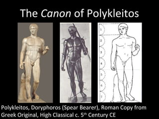 The  Canon  of Polykleitos Polykleitos, Doryphoros (Spear Bearer), Roman Copy from Greek Original, High Classical c. 5 th ...