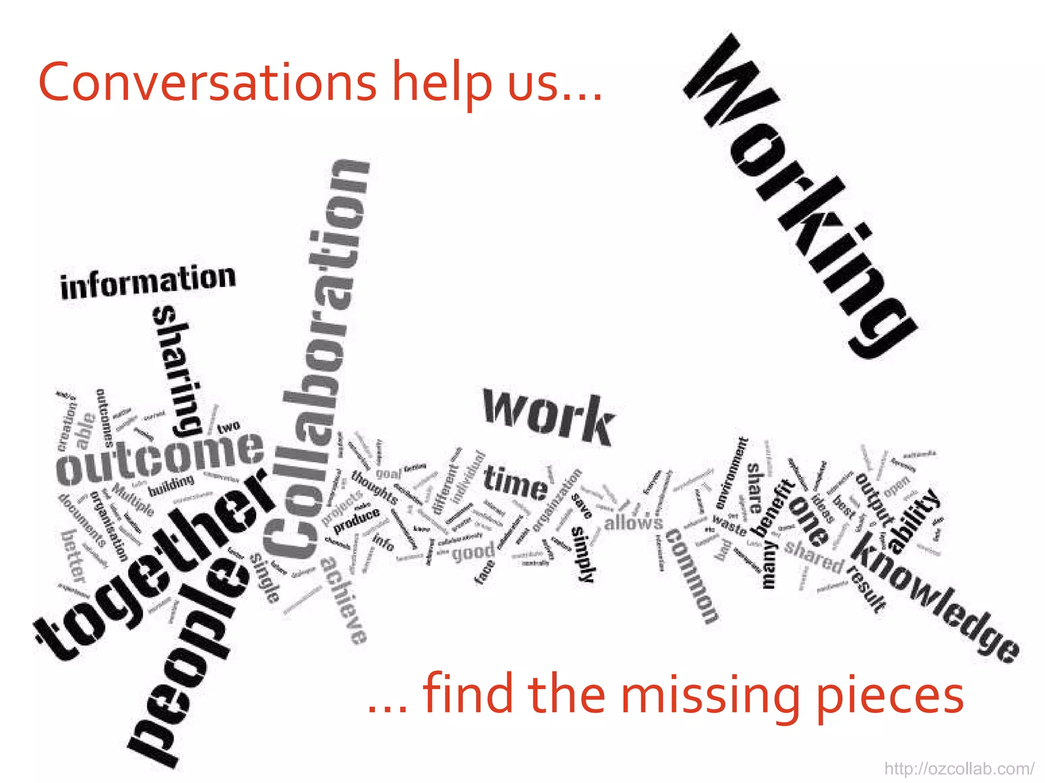 Conversations help us… http://ozcollab.com/ …  find the missing pieces 