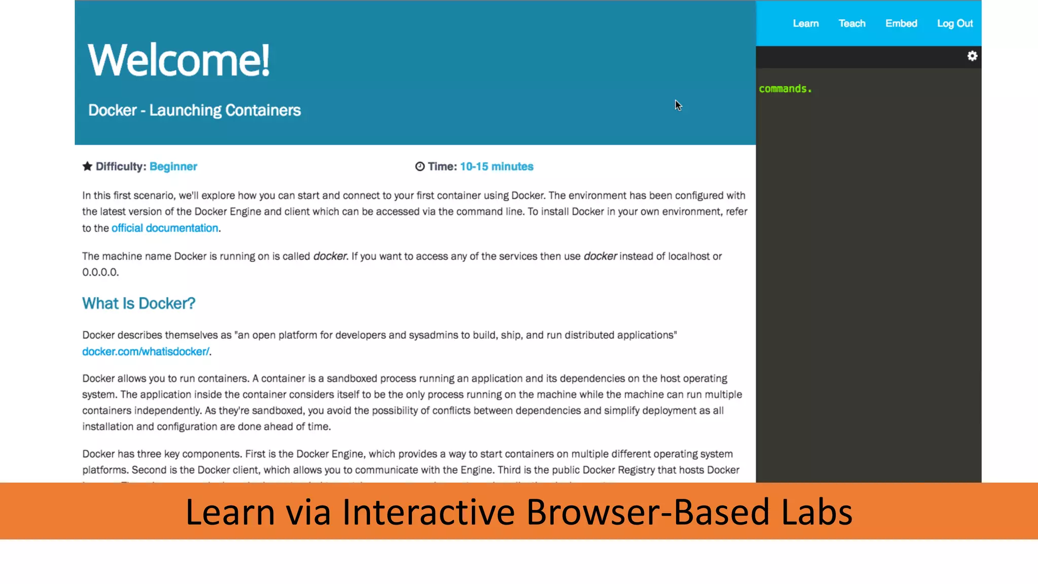 Learn via Interactive Browser-Based Labs
 