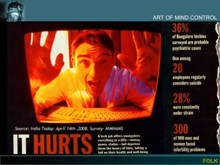 ART OF MIND CONTROL




Source: India Today- April 14th ,2008. Survey- NIMHANS




                                                                       FOLK
 
