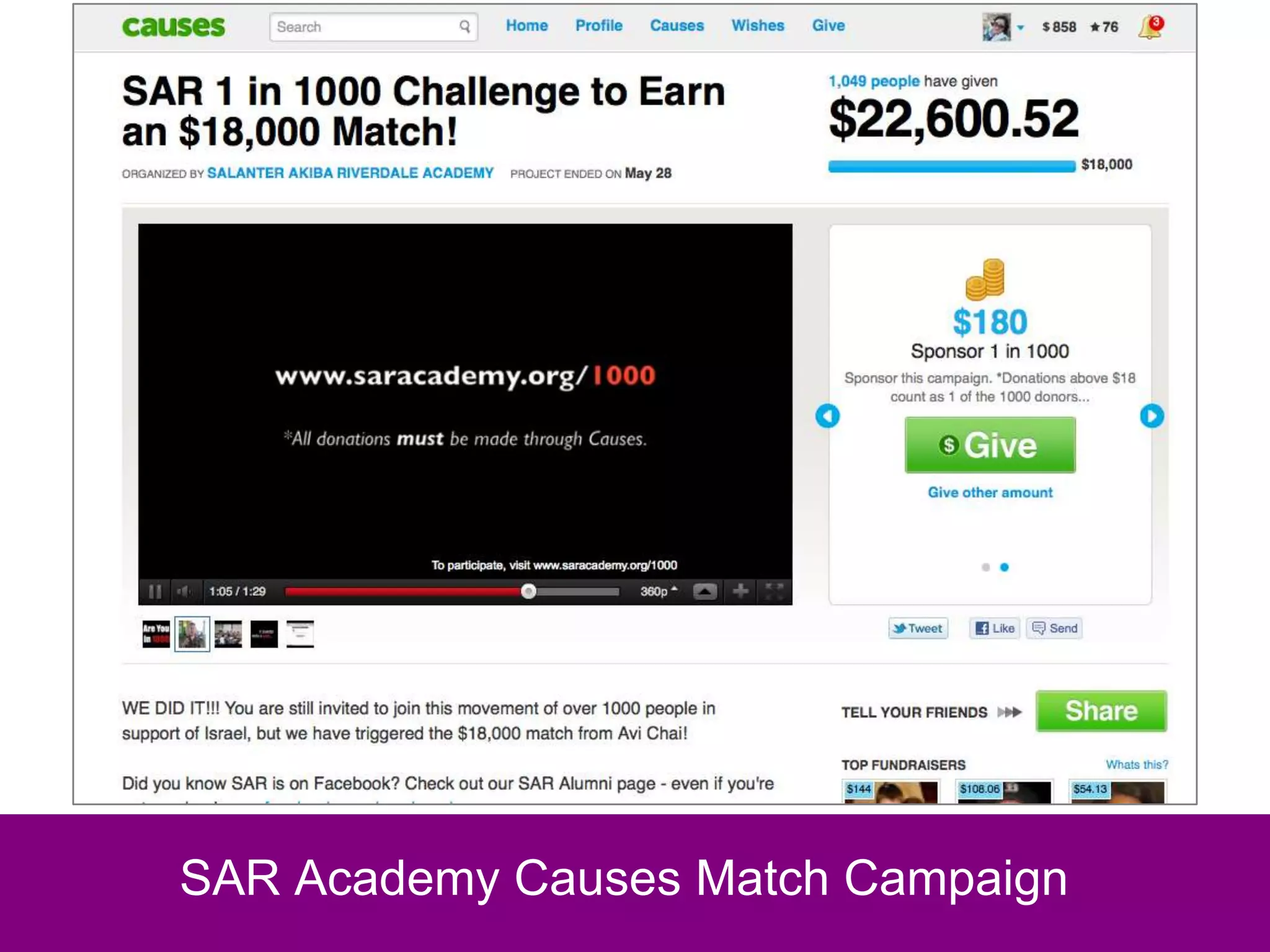 SAR Academy Causes Match Campaign
 