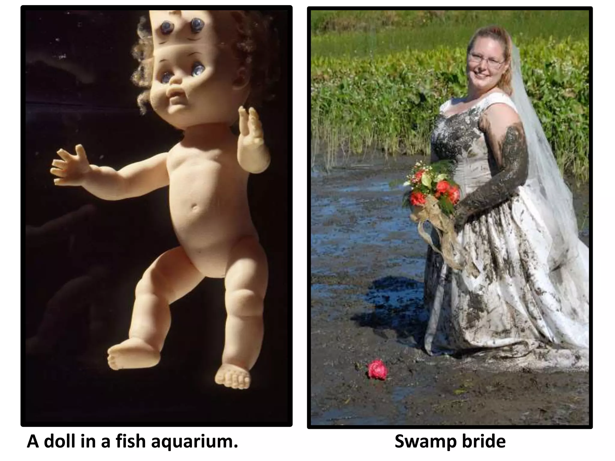 A doll in a fish aquarium. Swamp bride
 