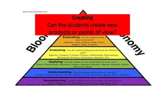 Creating
Can the students create new
products or points of view?
 