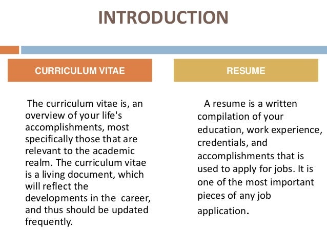 Resume Curriculum Vitae Introduction Example art of resume and cv writing introduction the curriculum vitae