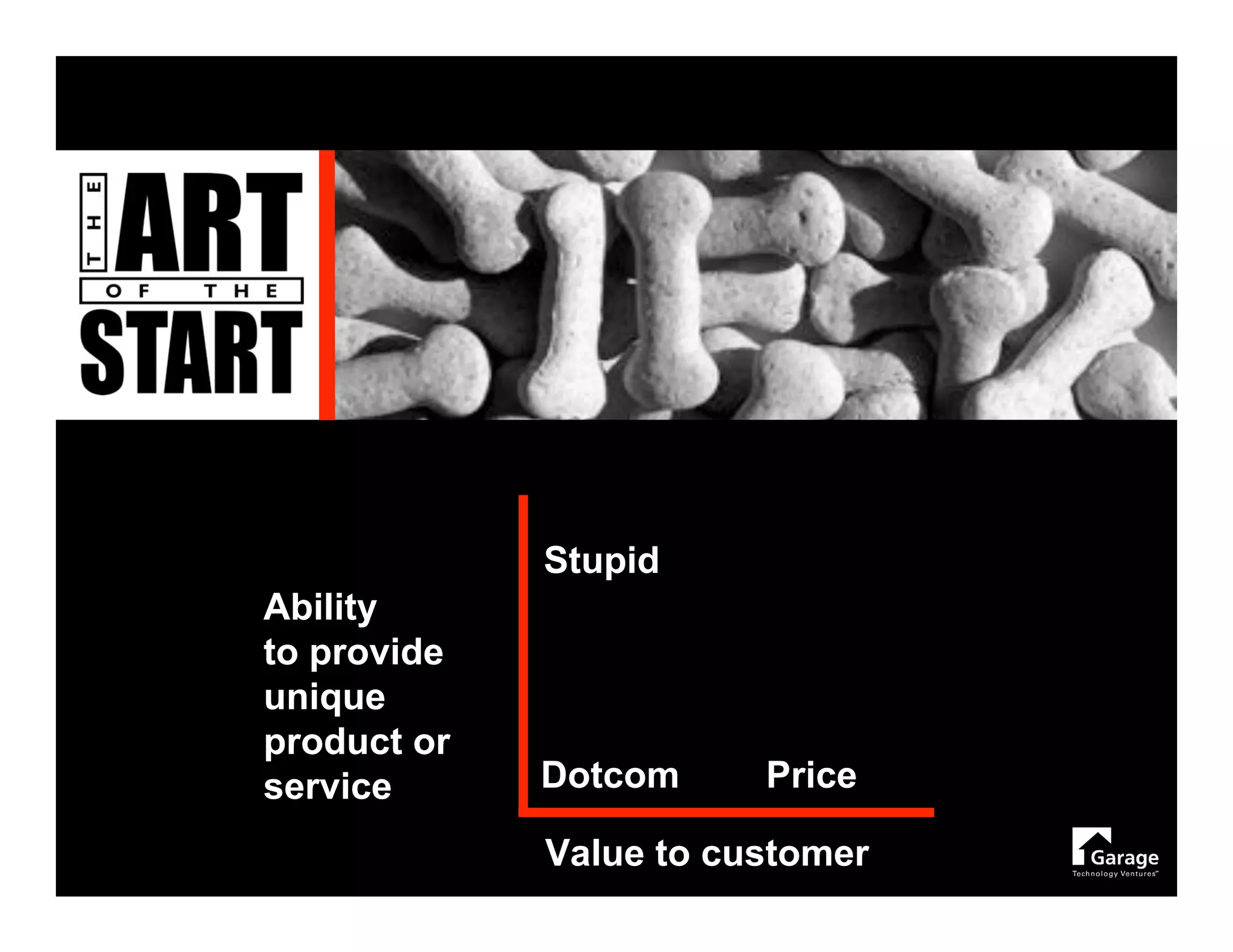 Stupid
Ability
to provide
unique
product or
service      Dotcom     Price

             Value to customer
 