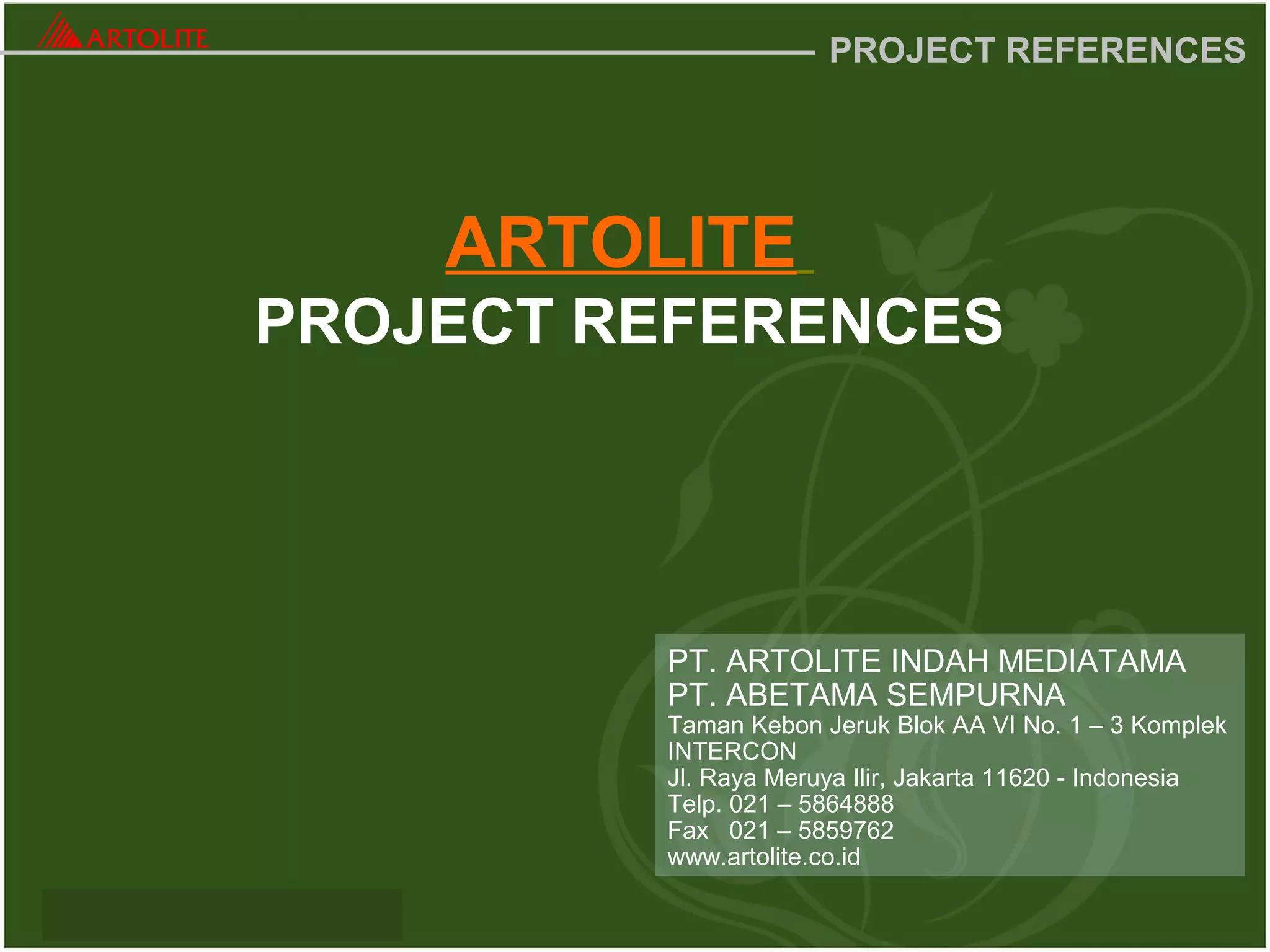Artolite project reference PPT Construction Industry Industries