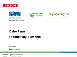 Brussels 29 th  June 2011 Dairy Farm Productivity Elements Arto Pohto Pellon Group Oy 