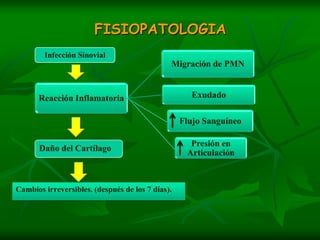 FISIOPATOLOGIAInfección SinovialDaño del CartílagoCambios irreversibles. (después de los 7 días).