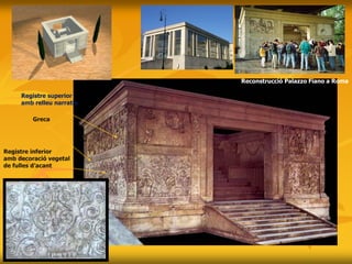 Reconstrucció Palazzo Fiano a Roma
Registre inferior
amb decoració vegetal
de fulles d’acant
Registre superior
amb relleu narratiu
Greca
 