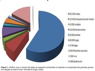 Figura 1. Gráfico com o número de todas as espécies conhecidas no planeta e a proporção dos grandes grupos
em relação ao total (Fonte: Grimaldi & Engel, 2005).
 