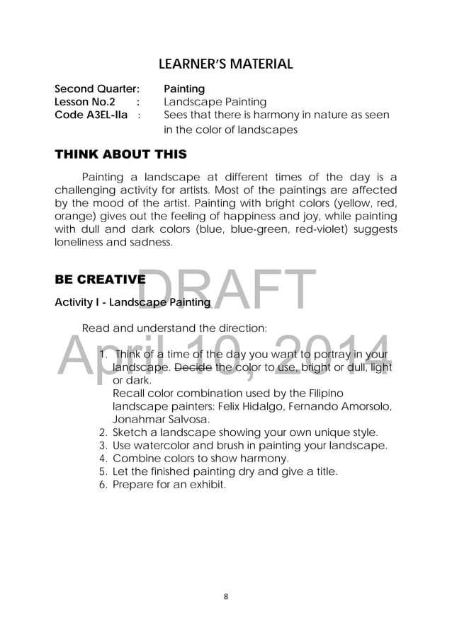 K TO 12 GRADE 3 LEARNING MATERIAL IN ARTS