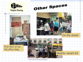 Other Spaces First floor of our HQ office bldg. On the street Nearby vacant lot 