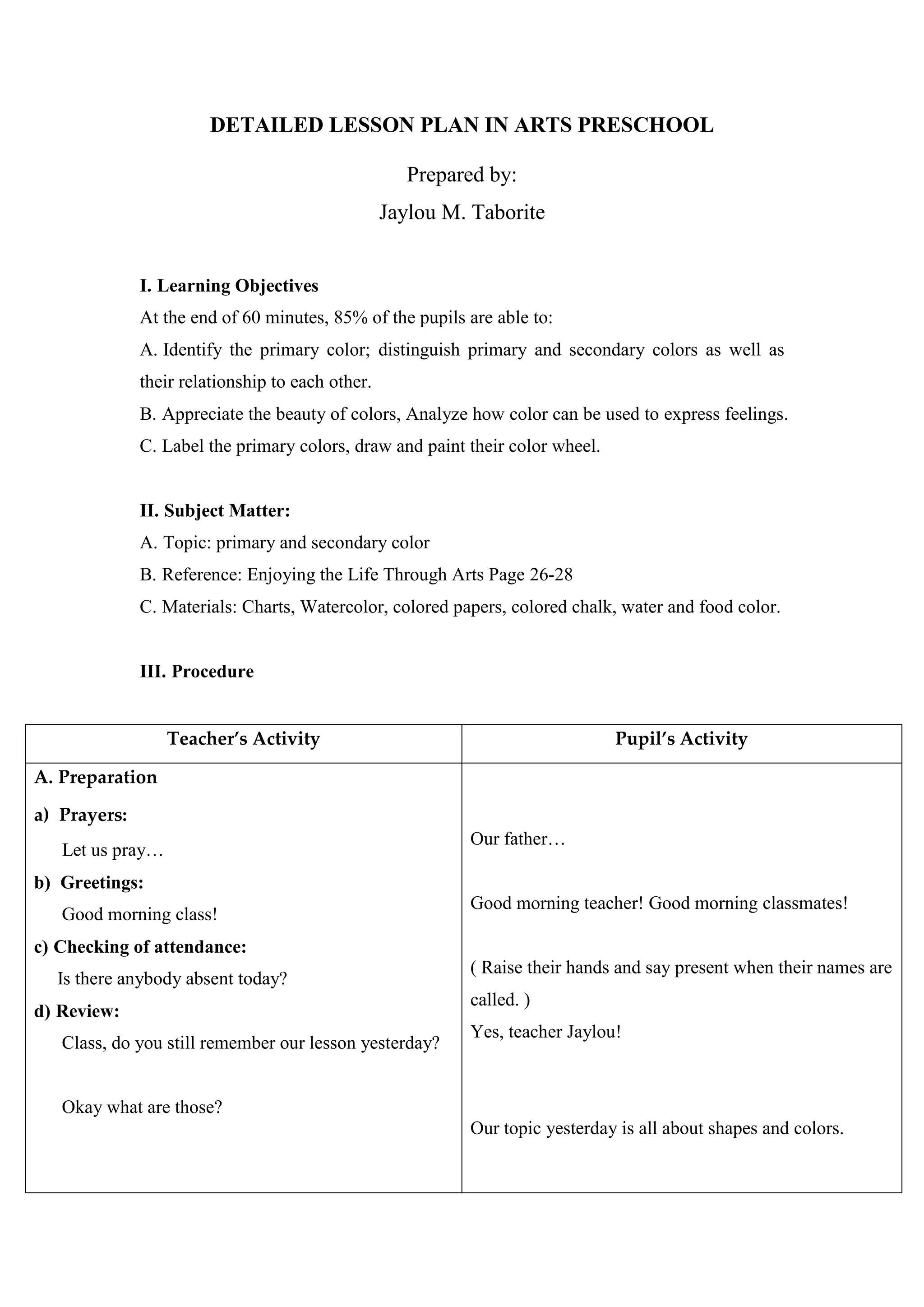 ARTS-lesson-plan (2).docx Art is allo | PDF