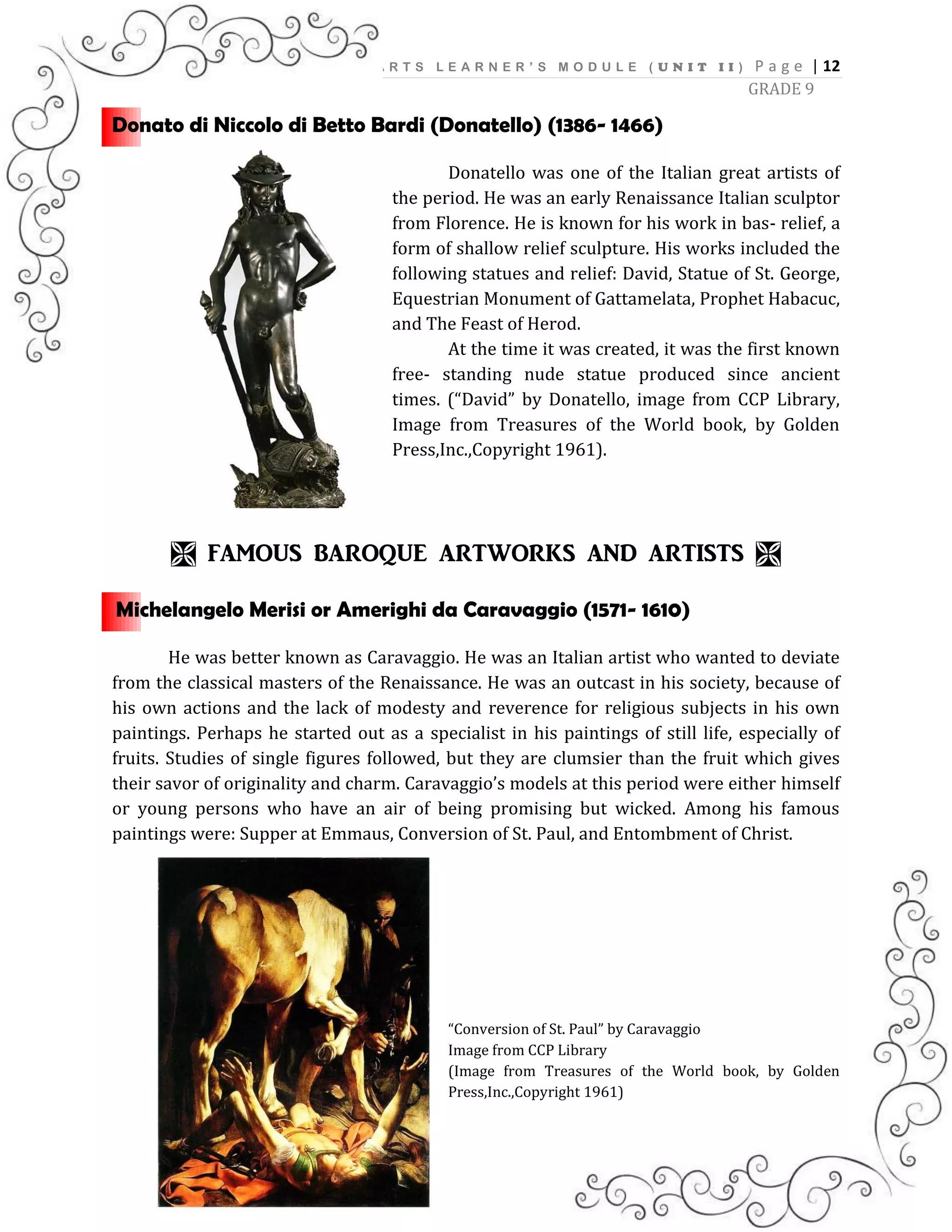 ARTS OF THE RENAISSANCE AND BAROQUE PERIODS | PDF
