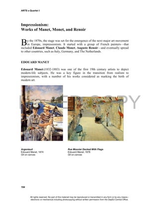 Grade 10 Arts - Learning Material {Unit I: MODERN ART} | PDF