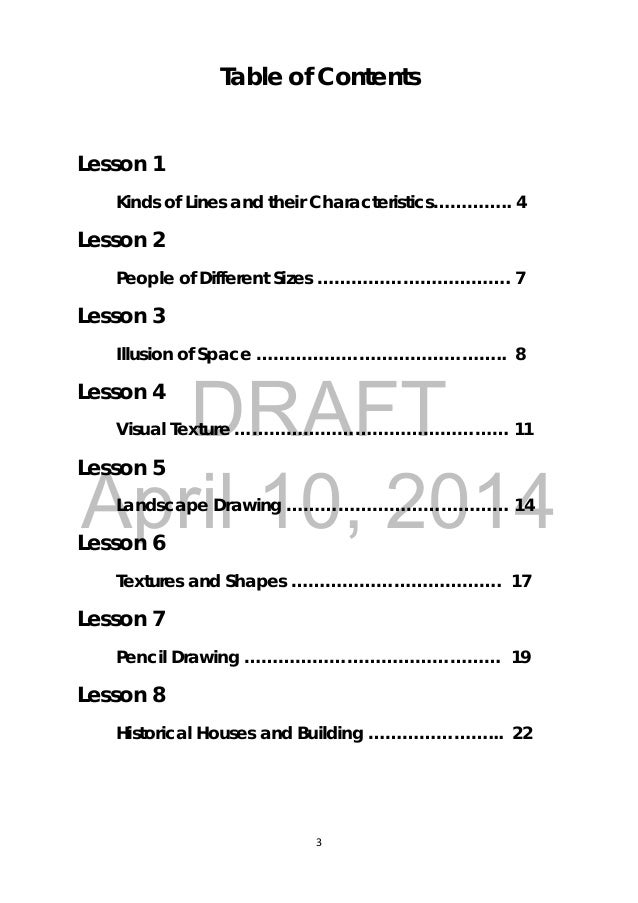 grade 3 arts learners module different types of table of contents