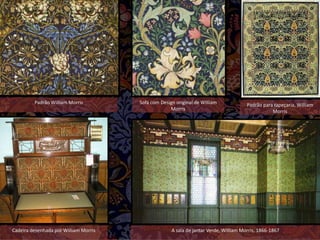 A sala de jantar Verde, William Morris, 1866-1867
Padrão para tapeçaria, William
Morris
Sofá com Design original de William
Morris
Cadeira desenhada por William Morris
Padrão William Morris
 