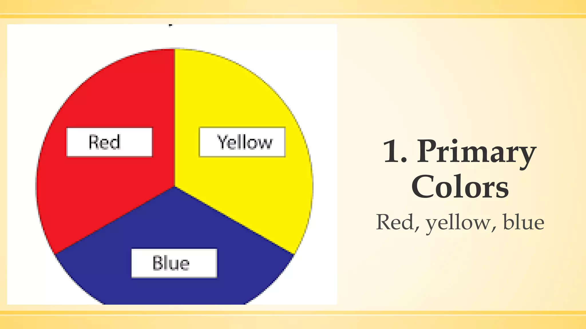 1. Primary
Colors
Red, yellow, blue
 