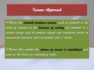 Art marketPrimary Marketwhere new art comes to the market for the first timeValuing will be more difficult hereSecondary marketexisting art that has been sold at least once beforeValuing will be less difficult