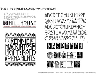 CHARLES RENNIE MACKINTOSH TYPEFACE 
History of Architecture - II (AP-313) – Arts and Crafts Movement + Art Nouveau 
 