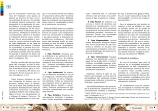 2 SumarioMUSICOLOGÍA | TICSÁ 100 101 Â
núm.5|2013
núm.5|2013
test de orientación vocacional, que
sirva al estudiante como apoyo, al
planear su proyecto de vida y la fu-
tura elección de carrera; el prototipo
de sistema experto cuenta con una
animación de un personaje de nom-
bre Malena, la cual estará presente
durante la navegación de los usua-
rios ubicándolos en las zonas que se
encuentren, mediante su sistema de
recomendación ofrecerá al finalizar
la realización del test como resulta-
do qué tipo de personalidad, y mos-
trará las características de cada una
de ellas (basándose en los tipos de
personalidad que plantea J Holland
en su modelo) y la carrera de la Uni-
versidad de Córdoba a la cual es afín,
el prototipo además ofrece la opción
de guardar e imprimir los datos, los
cuales permanecerán en una base de
datos creada para ello.
Para la creación del test que hace
parte del prototipo, se hizo la bús-
queda de un modelo teórico del cual
nos pudiésemos basar, para la crea-
ción de la estructura del mismo y la
realización de las preguntas que se-
rian incluidas en el test.
Como primera instancia se hizo
una búsqueda de autores que ex-
presarán teorías sobre la orienta-
ción vocacional. Del análisis de esto,
se propuso fundamentarse teoría de
orientación vocacional, en el Modelo
tipológico Holland, este enfoque tipo-
lógico, se basa esta aproximación en
el enfoque de rasgos y factores. Se
decidió fundamentarse en este por-
que es una de las teorías mas solidas
el campo de la orientación vocacional
profesional, además John L Holland,
basa sus teorías en las propuestas de
Parns, quien es considerado el padre
de la orientación vocacional.
Holland (1962) elaboró un modelo
que resalta la idea de que las personas
buscan un ajuste o una congruencia
entre sus necesidades y habilidades
y las oportunidades y demandas de
las diferentes profesiones. Para este
autor toda persona puede ser cate-
gorizada en uno de estos 6 tipos de
personalidad: realista, investigador,
artístico, social, emprendedor y con-
vencional.
1. Tipo Realista. Personas que
se enfrentan a su ambiente de for-
ma objetiva y concreta. Se inclinan
a ocupaciones relacionadas con el
manejo de instrumentos, máquinas,
etc... Prefieren actividades que im-
pliquen dinamismo, capacidad ma-
nual y motora.
2. Tipo Intelectual. Se enfren-
tan al ambiente mediante el uso de
la inteligencia, resuelven los proble-
mas a través de las ideas, lenguaje,
los símbolos y evitan las situaciones
que requeren poner en práctica ac-
tividades físicas, sociales y comer-
ciales. Prefieren profesiones de tipo
científico relacionadas con proble-
mas teóricos.
3. Tipo Artístico. Emplean los
sentimientos, intuición e imagina-
ción. Evitan situaciones convencio-
nales. Interesan por el contenido
artístico. Dan poco valor a las profe-
siones de tipo económico o realista.
4. Tipo Social. Se enfrenta a su
entorno a través de destrezas que
favorecen la comunicación y el en-
tendimiento con los otros, muestran
sus deseos de prestar ayuda. Poseen
habilidades sociales y necesitan in-
teractuar. Tienen una autoimagen
positiva y se consideran líderes.
5. Tipo Emprendedor. Actitud
audaz, dominante, enérgica e impul-
siva. Evita situaciones de tipo inte-
lectual y estético. Le da gran valor
a situaciones arriesgadas como pue-
den ser el liderazgo, los aspectos po-
líticos y económicos.
6. Tipo Convencional. Escogen
objetivos con aprobación social en
lugar de los de tipo ético o estético.
Prefieren actividades pasivas, orde-
nadas y muy organizadas. Prefieren
tareas administrativas, de oficina y
de asuntos económicos.
Asimismo, existen 6 tipos de am-
bientes que encajan con los tipos de
personalidad. Las personas escogen
ocupaciones en las que se sienten sa-
tisfechas y competentes.10
John Holland elaboró esta teoría so-
bre la selección de carreras la cual es
mundialmente utilizada y respetada.
En ella, él propone seis grupos defini-
dos, los cuales representan un tipo de
personalidad y un entorno ocupacio-
nal específico.11
Para la adaptación del modelo de
Holland, al test de SEORIV, se hizo
un estudio, donde con la ayuda de
un psicólogo se encasillaron las ca-
rreras ofrecidas por la universidad de
córdoba en los tipos de personalidad
definidos por el autor, para hacer de
esta forma, más preciso y puntual los
resultados del test. Así que se estruc-
turaron los contenidos y las pregun-
tas fundamentándose en esa teoría
adaptada a nuestro contexto local,
para ofrecer resultados concretos. De
esa misma forma se escogió el conte-
nido que iría dentro de SEORIV.
2.2 Diseño de interfaces.
Se creó el prototipo base para la
solución de la necesidad educativa,
Programando en As3 y diseñando en
flash Macromedia teniendo en cuen-
ta aspectos, como: el estilo, colores,
cantidad de contendido, preguntas,
programación interna del Sistema Ex-
perto, posibles resultados entre otros
aspectos que conllevarán al buen fun-
cionamiento software.
Se establecieron rutas de conteni-
dos, se organizó la cantidad de hiper-
vínculos además de revisar y adecuar
9
UNED, Síntesis de los enfoques teóricos más relevantes en orientación profesional, [Con-
sulta: 15 septiembre 2011]
10
Fundación educativa Héctor A. García, Proyecto salón hogar ¿Quién soy, y para qué soy
bueno?, [Consulta: 15 de Septiembre 2011]
 