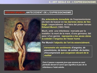 En el quadre “Habitació vermella “ del pintor fiancés Henri Matisse podem apreciar totes
les característiques del fauvisme.
- Fugida de la representació de la realitat (no imitació ).
- El color és el protagonista (primaris i complementaris)
- Simplificació de les formes i els objectes
- Línia remarcant els contorns (traços nítids i forts)
- Tendència al pla únic. (profunditat i volum mitjançant els contrastos de colors)
- Gran expressivitat i emotivitat (els color com a font d’emocions)
PAU17
- Decorativisme coma a tret personal i diferenciador
de l’obra de Matisse (arabescos)
PAU17
PAU17
PAU17
3.- ART SEGLE XX: EL FAUVISME
OBRES PAU 2017
 