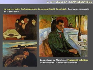 El moviment, el dinamisme que presenten totes les obres futuristes és una representació
simbòlica del canvi, del progres que caracteritzà a la societat moderna industrial. .
Els principals artistes futuristes van ser Umberto Boccioni (1882-1916), Carlo Carrà (1881-
1966), Gino Severini (1883-1966) i Giacomo Balla (1874-1958).
PRINCIPALS AUTORS
Carlo Carra: Funeral del anarquista Galli
Boccioni: La ciutat s’aixeca (1910)
7.- ART SEGLE XX: EL FUTURISME
 
