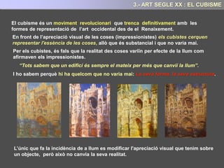 9.- ART SEGLE XX: EL SURREALISME
El Surrealisme apareix el 1924 quan André Breton (poeta francès) redacta a Paris
el primer manifest surrealista i el defineix com:
“Automatisme psíquic pur mitjançant el
qual algú es proposa d’ expressar
verbalment , per escrit o de qualsevol
altra forma el funcionament real del
pensament en absència de qualsevol
control exercit per la raó i al marge de
tota preocupació moral o estètica”
Aquest moviment en un principi va sorgit molt lligat al dadaisme moviment amb el
qual el surrealisme comparteix característiques com la llibertat, la immediatesa , l’
absurditat (manca de lògica) o fins i tot el caràcter provocatiu que poden tenir
algunes de les seves obres.
 