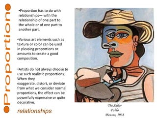 We are led around and through the composition by any one of several devices—colors, lines, or shapes—that connect various elements.   The Starry NightVincent Van GoghOil on canvas, 1889