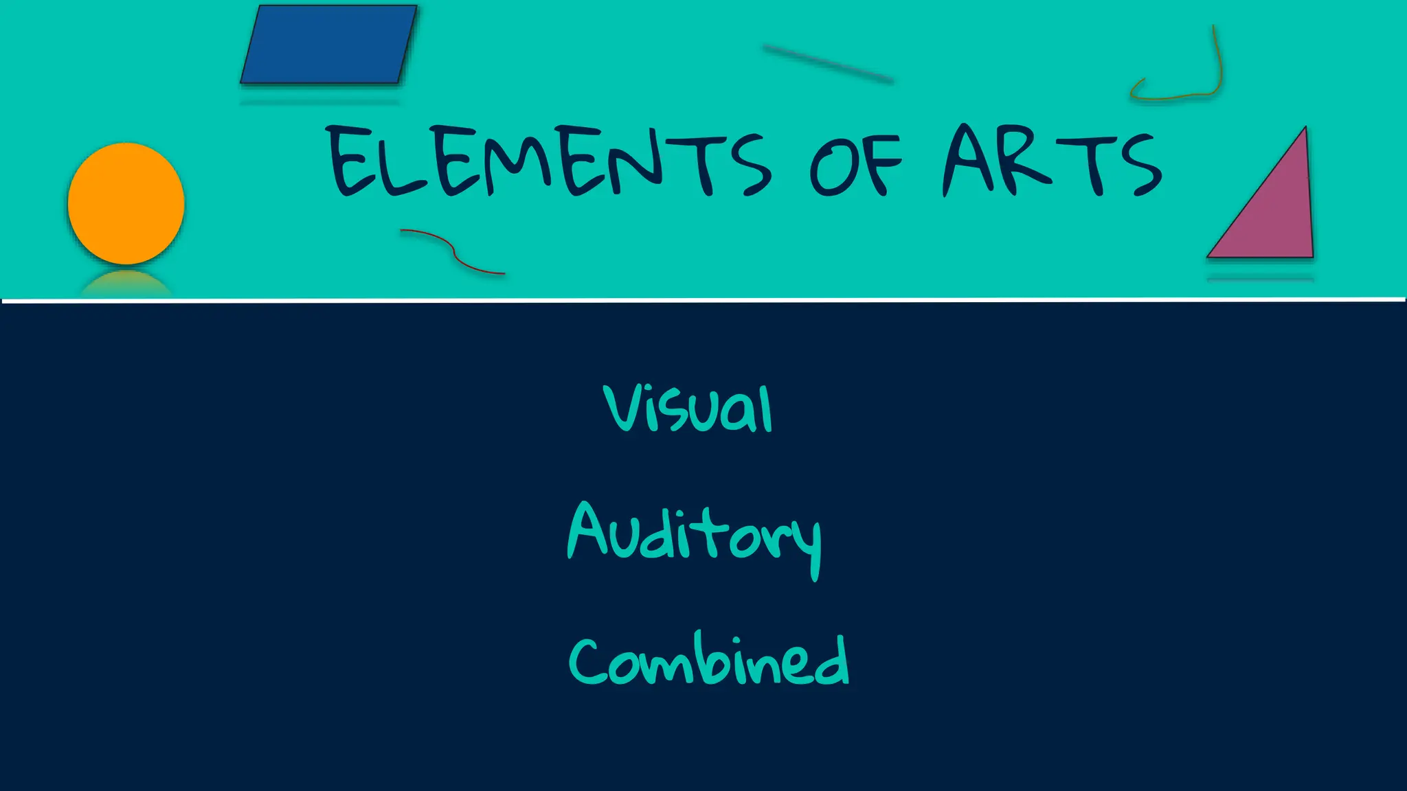 ELEMENTS OF ARTS
Visual
Auditory
Combined
 