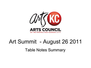 Art Summit  - August 26 2011 Table Notes Summary 