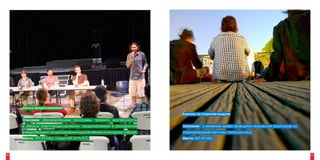 Школа продюсирования
                                                                            Кинозал на открытом воздухе
     Описание: образовательные программы, тренинги, мастер-классы
     в области event-продюсирования, продюсирования в ресторанном           Описание: в вечернее время проводятся творческие кинопоказы на
     и медиа бизнесе, продюсирования художественных и культурных событий.   открытом воздухе (арт-хаус, киноклассика).
     Место: ART UP HALL, студии ART UP PLACE.                               Место: ART UP HALL.




50                                                                                                                                           51
 