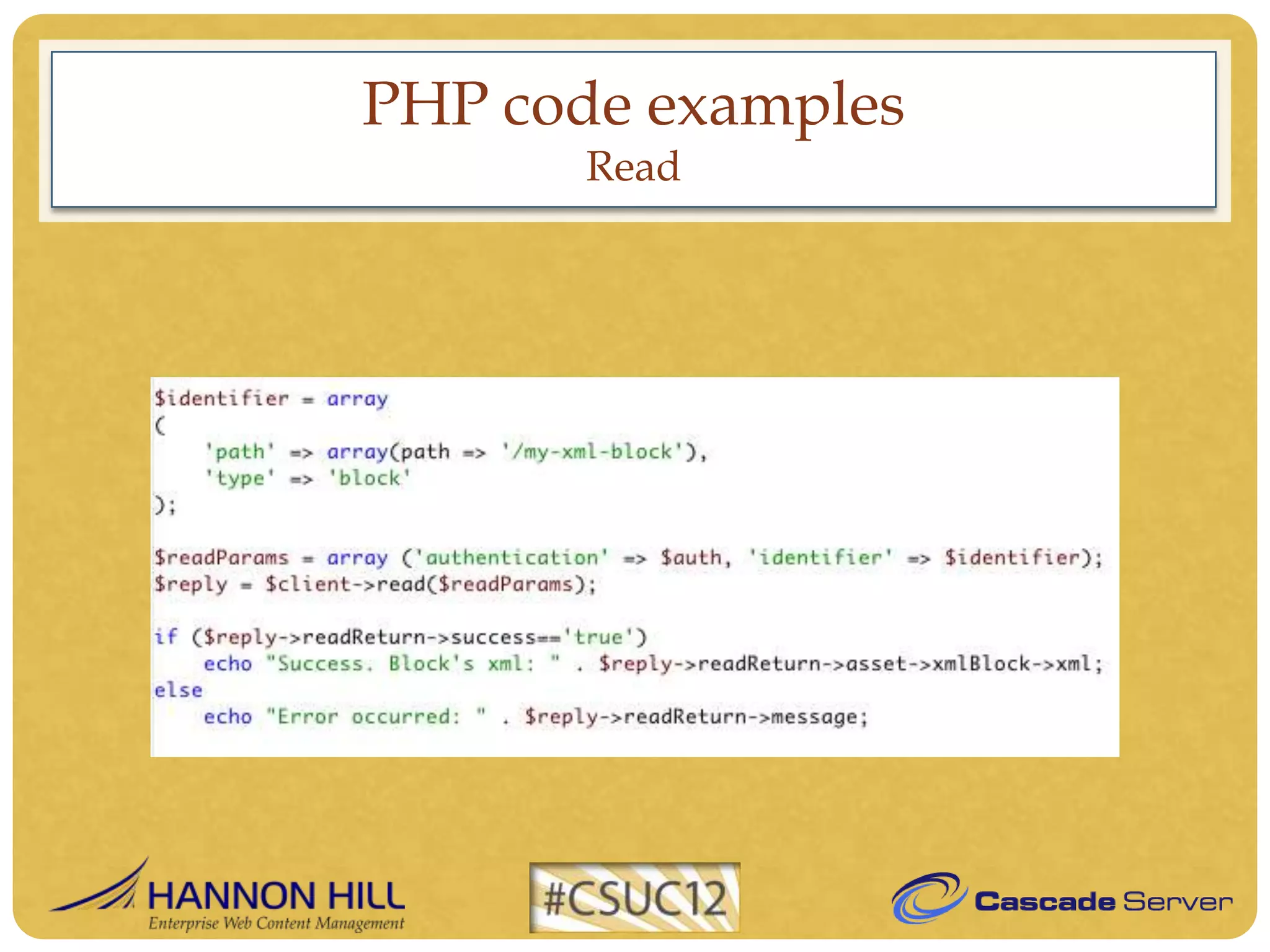 PHP code examples
       Read
 