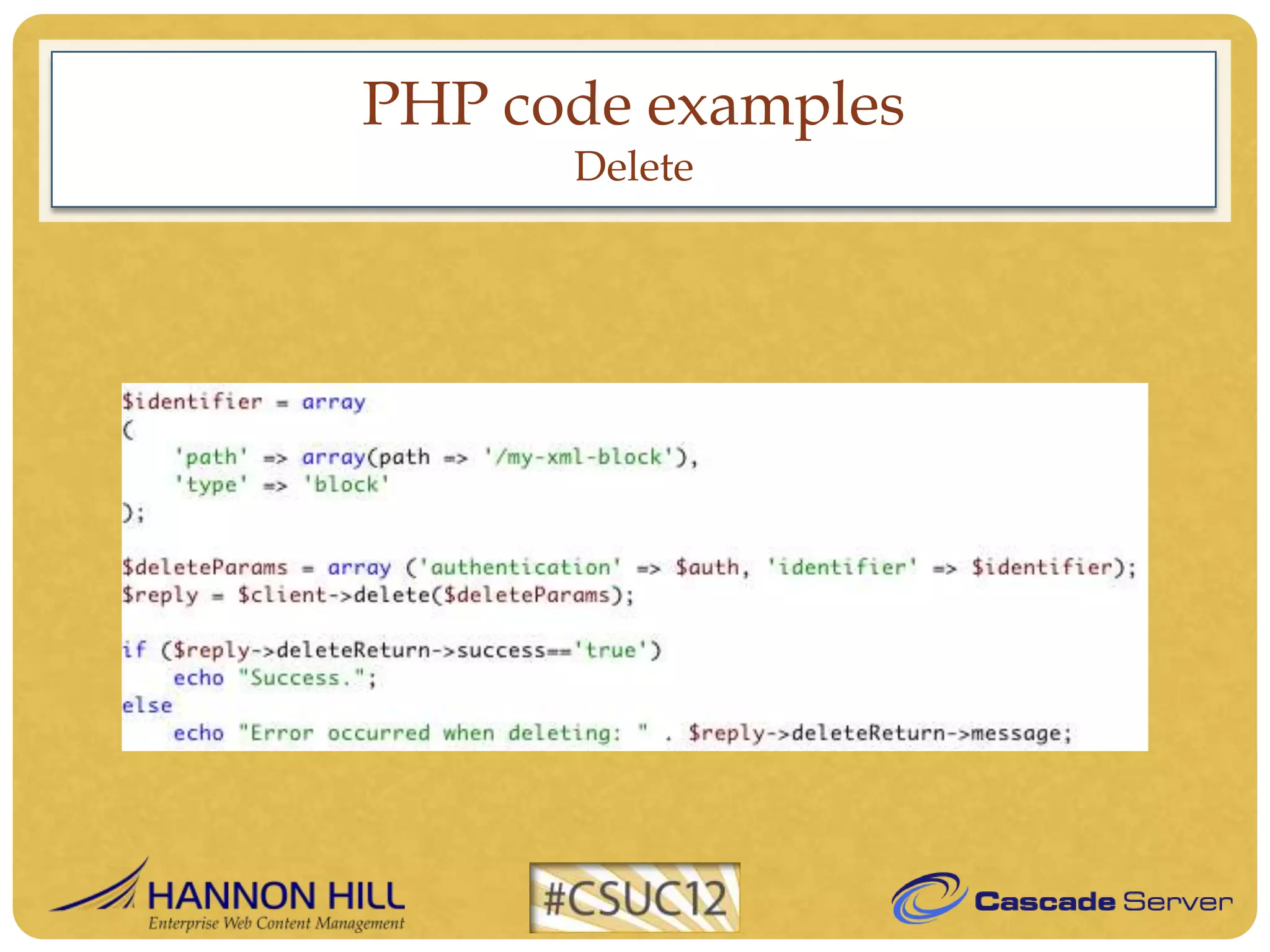 PHP code examples
      Delete
 