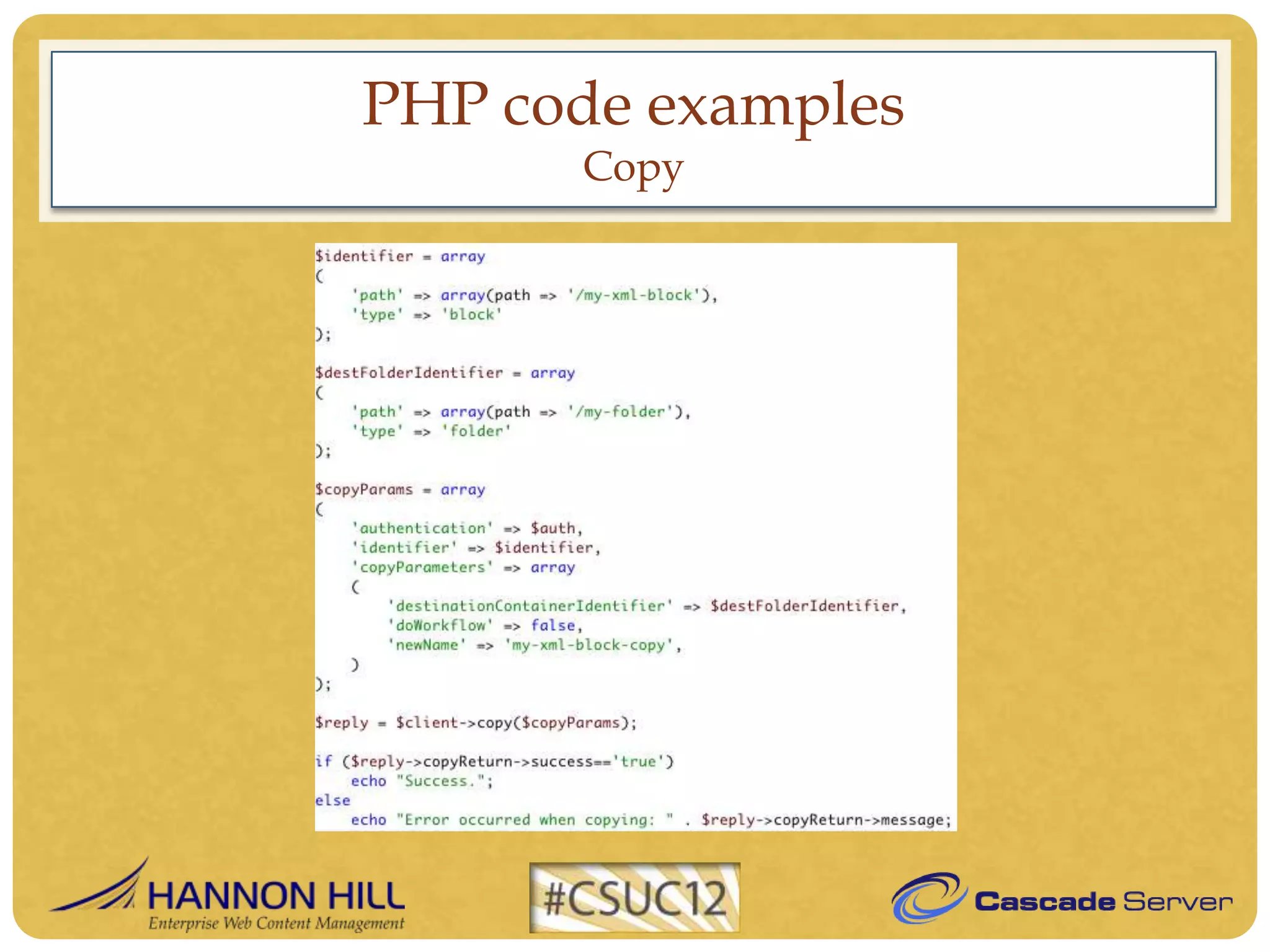 PHP code examples
      Copy
 
