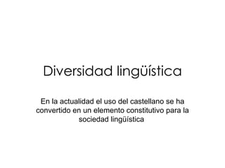 Diversidad lingüística En la actualidad el uso del castellano se ha convertido en un elemento constitutivo para la sociedad lingüística  