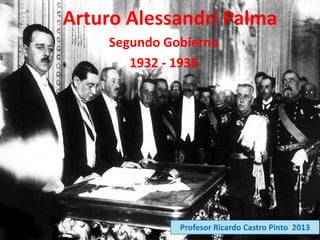 Arturo Alessandri Palma
Segundo Gobierno
1932 - 1938
Profesor Ricardo Castro Pinto 2013
 