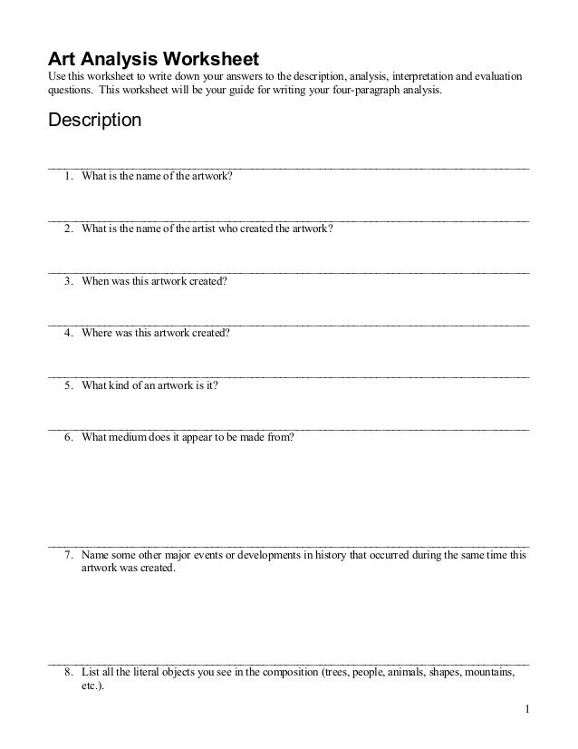 art analysis worksheet answers