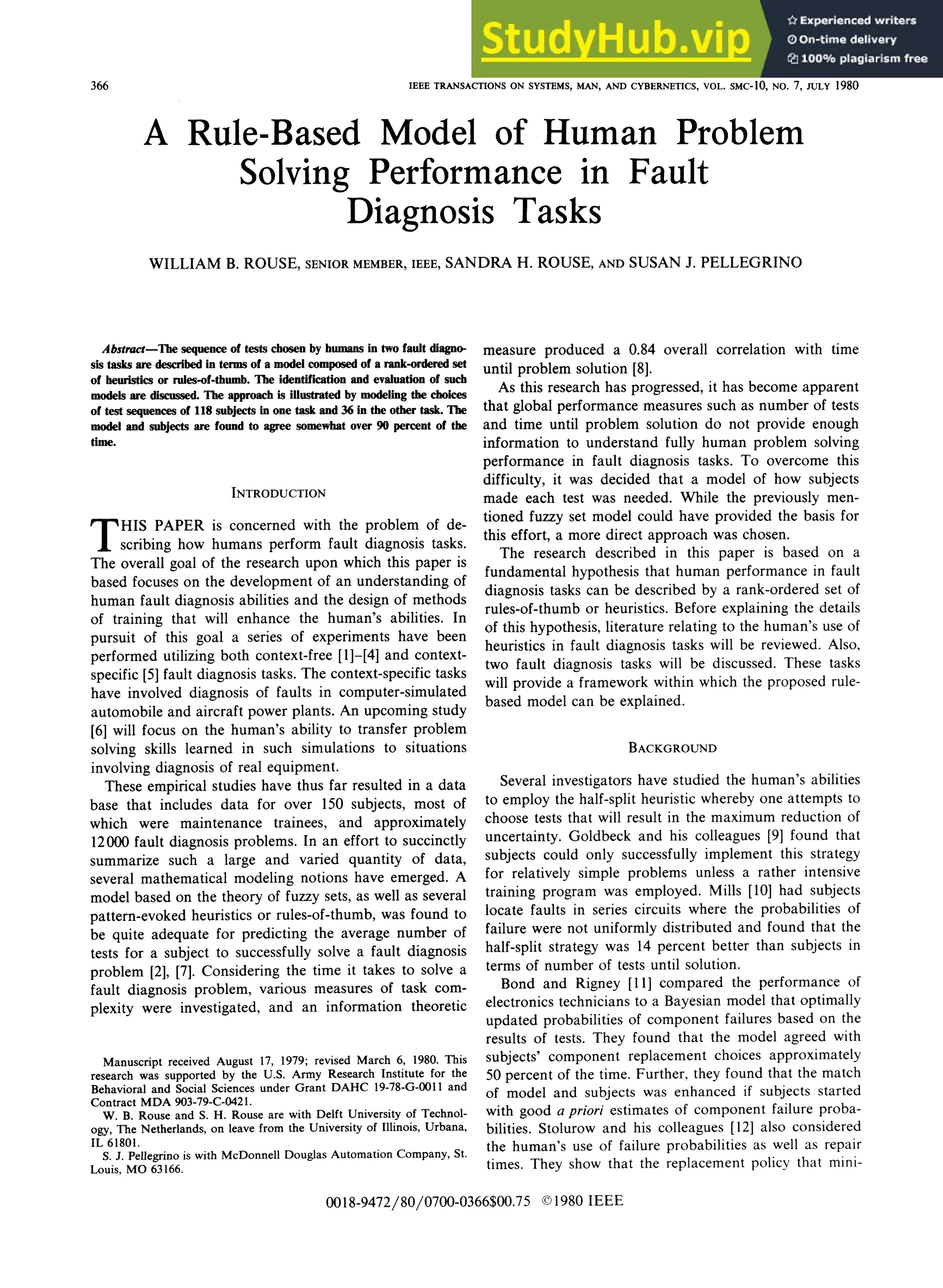 A Rule-Based Model of Human Problem Solving Performance in Fault ...