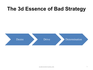 The 3d Essence of Bad Strategy

Desire

Drive

mcdermottm1@nku.edu

Determination

7

 