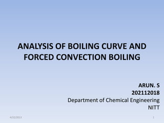 ANALYSIS OF BOILING CURVE AND
FORCED CONVECTION BOILING
ARUN. S
202112018
Department of Chemical Engineering
NITT
4/22/2013

1

 