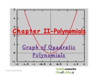 Chapter II-Polynomials
Graph of Quadratic
Polynomials
Sunday, August 30, 2015
Createdby:arunavabera
Class:xB Rollno.:13
 